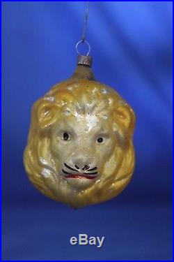 Early Glass German Yellow Lion Head Christmas Ornament