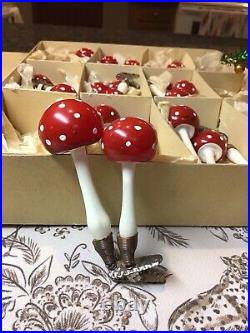 Eggeling Austria Clip On Blown Glass Mushroom Antique Christmas Ornaments Box 15