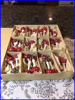Eggeling Austria Clip On Blown Glass Mushroom Antique Christmas Ornaments Box 15