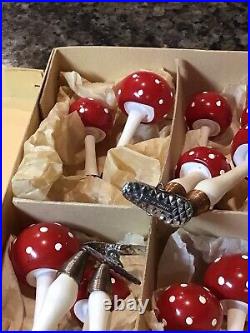 Eggeling Austria Clip On Blown Glass Mushroom Antique Christmas Ornaments Box 15