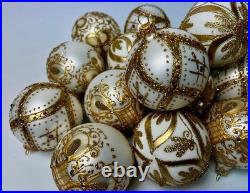 Elegant White Gold Christmas Baubles 20 Handcrafted Glass Decorations