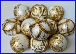 Elegant White Gold Christmas Baubles 20 Handcrafted Glass Decorations