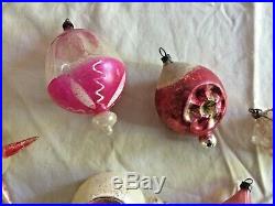 Embossed Antique Pink Glass Figural Xmas Ornaments German Rose Star Grapes