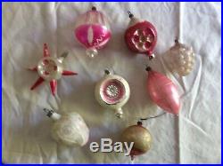 Embossed Antique Pink Glass Figural Xmas Ornaments German Rose Star Grapes