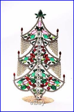 Extra large glass rhinestone Czech vintage standing Christmas tree ornament