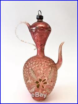 Extremely Rare Antique German Pink Bumpy Glass Coffee Pot Christmas Ornament