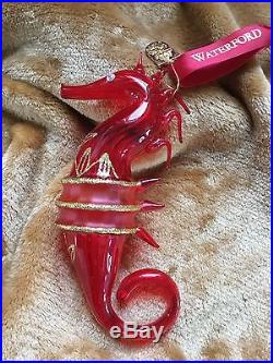 FLAWLESS Stunning WATERFORD Ireland Christmas SEAHORSE ORNAMENT & GOLD HANG TAG