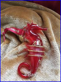 FLAWLESS Stunning WATERFORD Ireland Christmas SEAHORSE ORNAMENT & GOLD HANG TAG