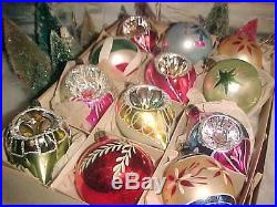Fabulous Antique Vtg Poland Indents Tips Mica Glitter Glass Xmas Tree Ornaments