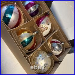 Fantasia Jumbo Mercury Glass Vintage Christmas Ornaments 6pc Set with Box Poland