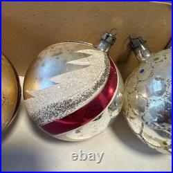Fantasia Jumbo Mercury Glass Vintage Christmas Ornaments 6pc Set with Box Poland