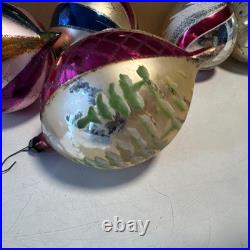 Fantasia Jumbo Mercury Glass Vintage Christmas Ornaments 6pc Set with Box Poland
