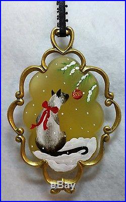 Fenton Glass Christmas Ornament with Siamese Cat Beautiful OOAK by CC Hardman