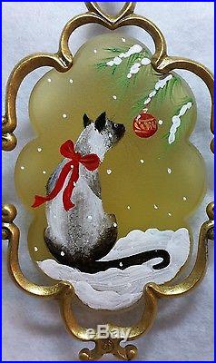 Fenton Glass Christmas Ornament with Siamese Cat Beautiful OOAK by CC Hardman