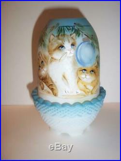 Fenton Glass Three Kittens Cat Christmas Ornament Fairy Light Ltd Ed #5/28 Kibbe
