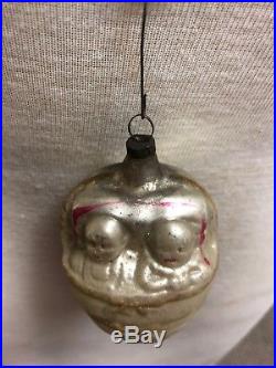 Figural antique glass Christmas ornament TWINS, 2 BABIES, BASKET, BOW, BUNTING