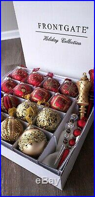 Frontgate 20 Red & Gold Glass Christmas Tree Ornaments Holiday Collection NEW