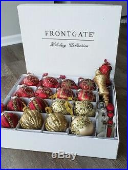 Frontgate 20 Red & Gold Glass Christmas Tree Ornaments Holiday Collection NEW