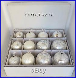 Frontgate Christmas Ornaments 12pc Set Hand Blown Icy Theme By Jim Marvin