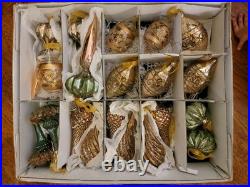 Frontgate Holiday Collection Glass Ornaments Set of 20 Gold Green Neutral Box