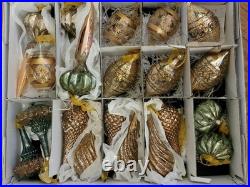 Frontgate Holiday Collection Glass Ornaments Set of 20 Gold Green Neutral Box