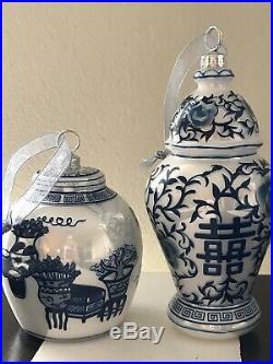 Frontgate Ming Chinoiserie Blue White Jinger Jar Glass Christmas Ornaments Set