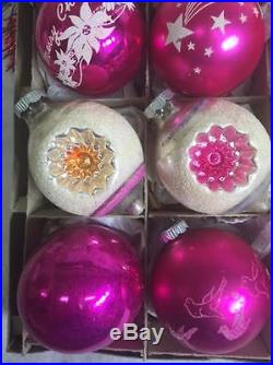 Frosty Vtg Pink Glass Indents Xmas Ornaments Teardrops Beautiful Poland SBrites
