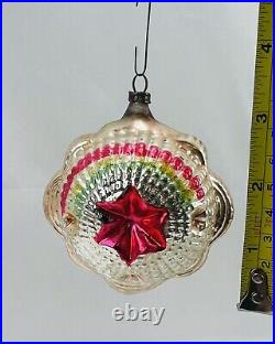 German Antique Bumpy Glass Rainbow Star Indent Vintage Christmas Ornament 1930's