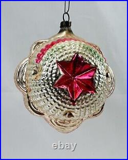 German Antique Bumpy Glass Rainbow Star Indent Vintage Christmas Ornament 1930's