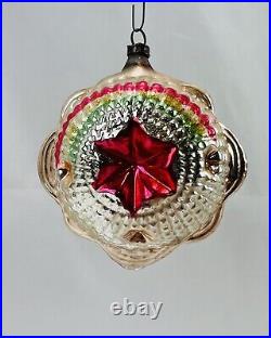 German Antique Bumpy Glass Rainbow Star Indent Vintage Christmas Ornament 1930's