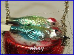 German Antique Glass Birds On A Nest Clip On Vintage Christmas Ornament 1950's