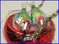 German Antique Glass Birds On A Nest Clip On Vintage Christmas Ornament 1950's