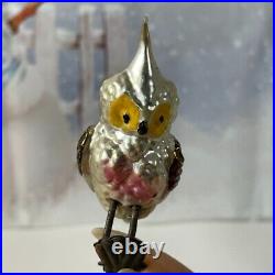 German Antique Glass Bumpy Owl Victorian Christmas Ornament Clip On 1900's