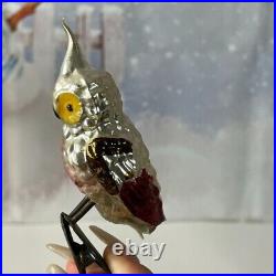 German Antique Glass Bumpy Owl Victorian Christmas Ornament Clip On 1900's