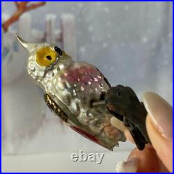 German Antique Glass Bumpy Owl Victorian Christmas Ornament Clip On 1900's