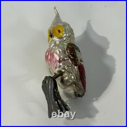 German Antique Glass Bumpy Owl Victorian Christmas Ornament Clip On 1900's