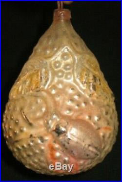 German Antique Glass Bumpy Pear Embossed Scarub Figural Christmas Ornament 1910s