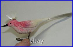 German Antique Glass Clip On Bumpy Mohawk Bird Vintage Christmas Ornament 1930s