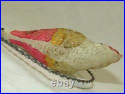German Antique Glass Cockatiel On A Wire Ring Bird Christmas Ornament 1930's