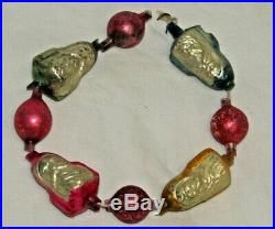 German Antique Glass Double Sided Santa Bead Chain Christmas Ornament 1920's