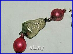 German Antique Glass Double Sided Santa Bead Chain Christmas Ornament 1920's