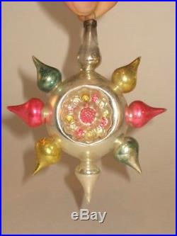 German Antique Glass Figural Double Sided Star Vintage Christmas Ornament 1930's