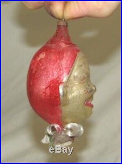German Antique Glass Figural Joey Clown Head Victorian Christmas Ornament 1900's
