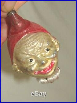 German Antique Glass Figural Joey Clown Head Victorian Christmas Ornament 1900's