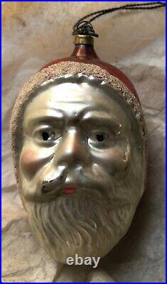German Antique Glass Figural Santa Head Christmas Ornament Decoration 1900's