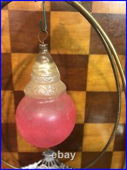 German Antique Glass Figural Santa On A Pink Ball Christmas Ornament Unsilvered