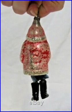 German Antique Glass Figural Santa With Chenille Legs Christmas Ornament 1920's