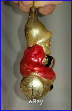 German Antique Glass Gnome On A Log Figural Victorian Christmas Ornament 1900's