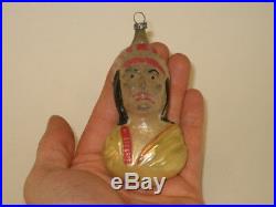 German Antique Glass Indian Chief Figural Victorian Christmas Ornament 1900's