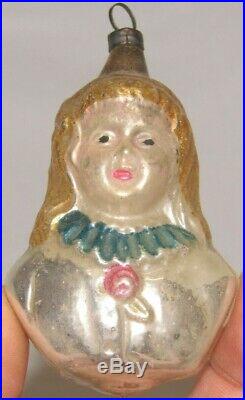 German Antique Glass Indian Princess Bust Christmas Ornament Decoration 1900s